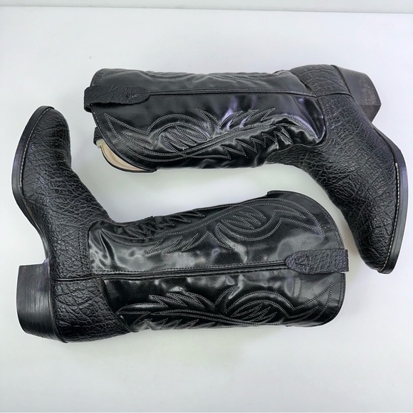 Bronco Men's WM1950 Black Almond Toe Mid-Calf Western Boots - Size 9EE - Picture 7 of 9